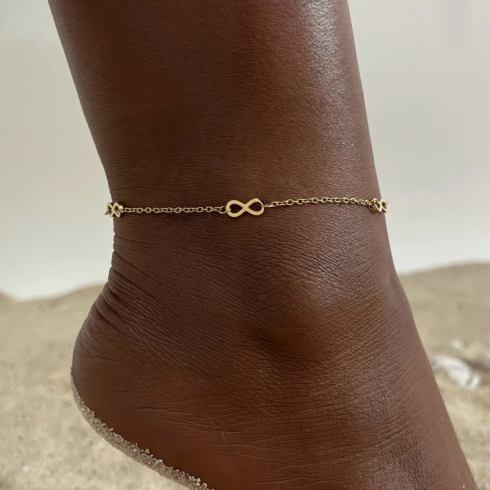 Four Infinity 18K Gold Color Plated Waterproof Stainless Steel Dainty Chain Anklets To Girls,Minimalist Jewelry Anklet For Beach