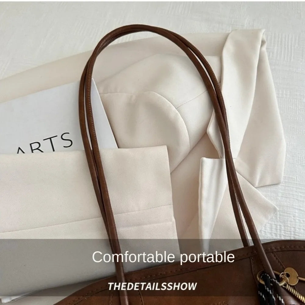 Y2K Fashion New Large Capacity Work Shoulder Bag Solid Color Simple Lady Handbags PU Leather Tote Bag Women Female