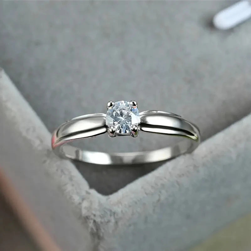 Huitan Single Round Cubic Zircon Rings for Women Engagement Wedding Band Accessories Simple Elegant Female Rings Fashion Jewelry