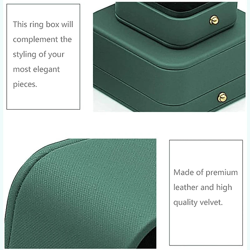 Engagement Ring Box Double Slot Ring Boxes Leather Velvet Portable Jewelry Bearer Holder for Proposal Wedding Ceremony