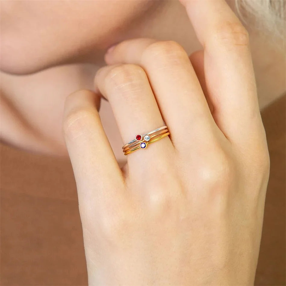 SUNIBI Stainless Steel Birthstone Ring for Woman Gold Color Simple Style Ring Festival Party Fashion Jewelry Dropshipping