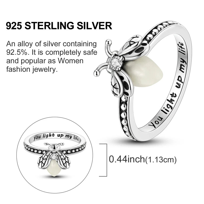 Original 925 Sterling Silver Rings Luminous Firefly Zircon Rings For Women Girls Jewelry Birthday Anniversary Gifts