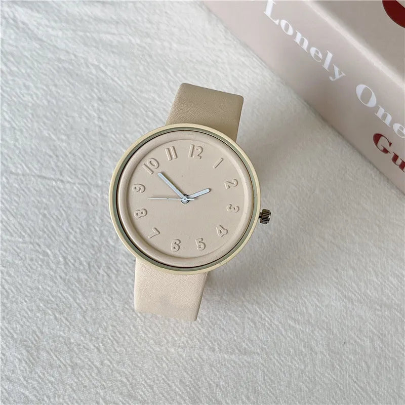 Fashion Makaron Simple   Women's Quartz Watch Ins High Beauty Student  Man And Women Style Round Leisure Vintage Wristbatch