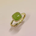 PANJBJ 925 Sterling Silver Hotan Jade Geometric Ring for Women Girl Adjustable Retro Delicate Jewelry Birthday Gift Dropshipping