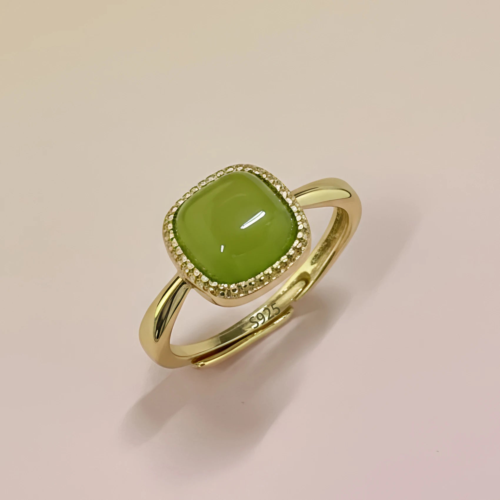 PANJBJ 925 Sterling Silver Hotan Jade Geometric Ring for Women Girl Adjustable Retro Delicate Jewelry Birthday Gift Dropshipping