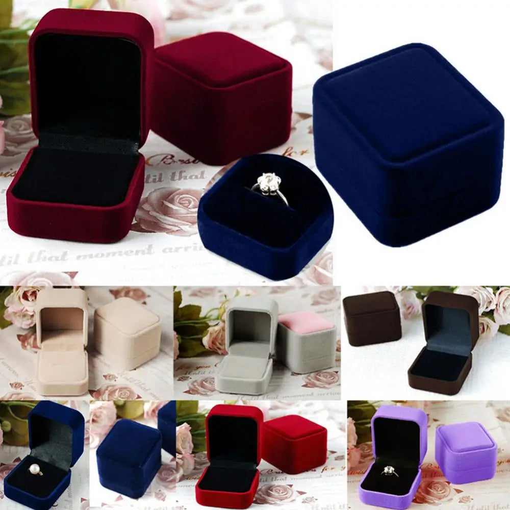 Jewelry Ring Display Case Earring Storage Organizer Square Lid Jewelry Packaging Open Box Gift