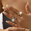 Vintage Baroque Pearl Ring Open Rings for Women 2025 Fashion Metal Irregular Geometric Pearl Ring with Zircon Wedding Jewelry