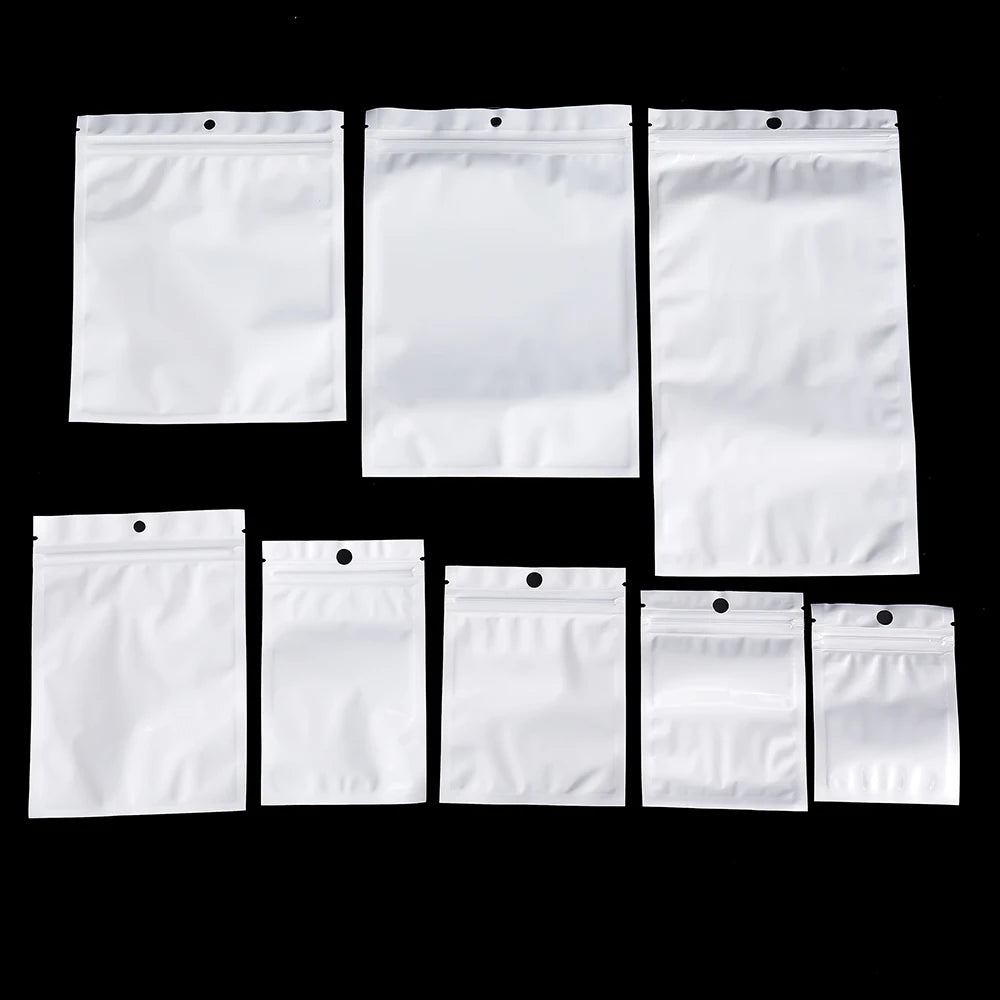 30-100pcs White Plastic Jewelry Bags Self Seal Zipper Retail Packaging Pack Bag for Earring Jewelry Display Storage Supplies