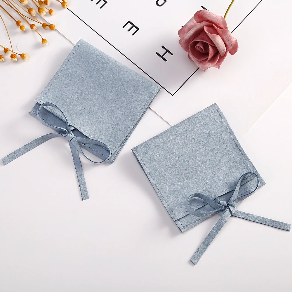 5pcs Blue Microfiber Drawstring Gift Small Bags Velvet Jewelry Necklace Rings Organizer Pouch Wedding Favor Candy Cosmetic Bag