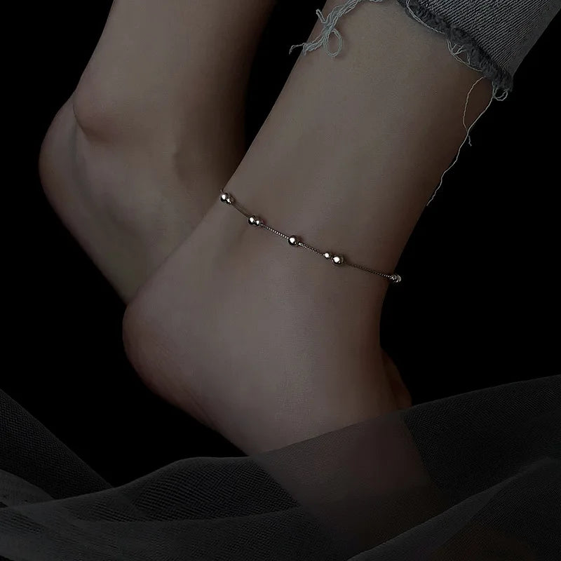 925 Sterling Silver Geometric Round Bead Ankle Chain 2024 New Sexy Ankle Chain Jewelry Fashion Jewelry Birthday Gift