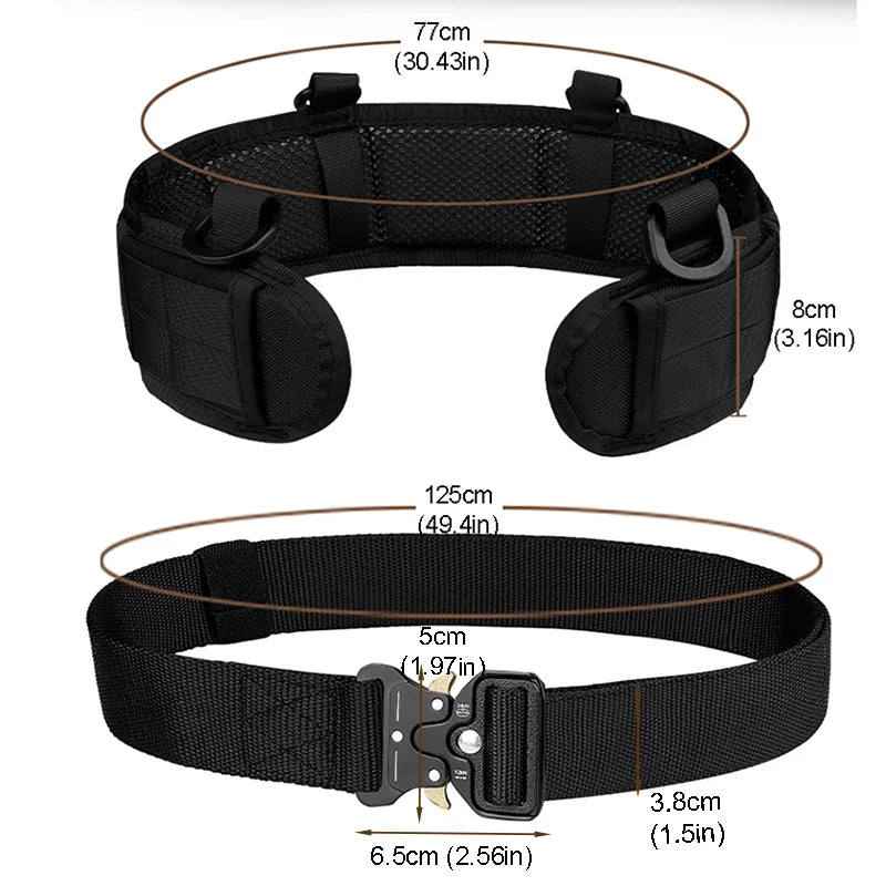 Tactical Battle Combat Air-soft Padded Equipment Molle Waist Belt with Adjustable Suspenders Free Straps