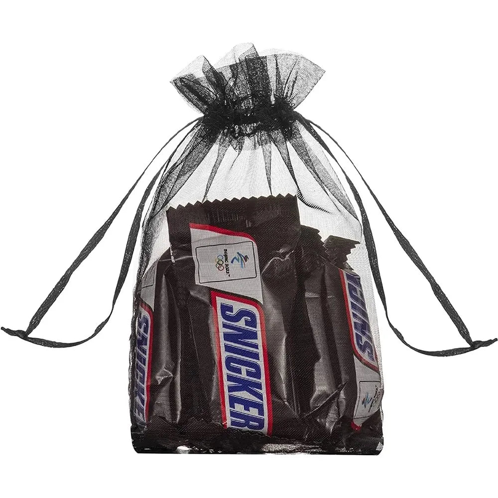 50Pcs 5x7 7x9 9x12cm Black Sheer Organza Drawstring Gift Bags For Wedding Birthday Party Favor Pouches Jewelry Display Packaging