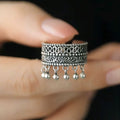 XIYANIKE Vintage Thai Silver Round Beads Tassel Adjustable Finger Rings For Women Hiphop Fashion New Jewelry Gift Party Rock