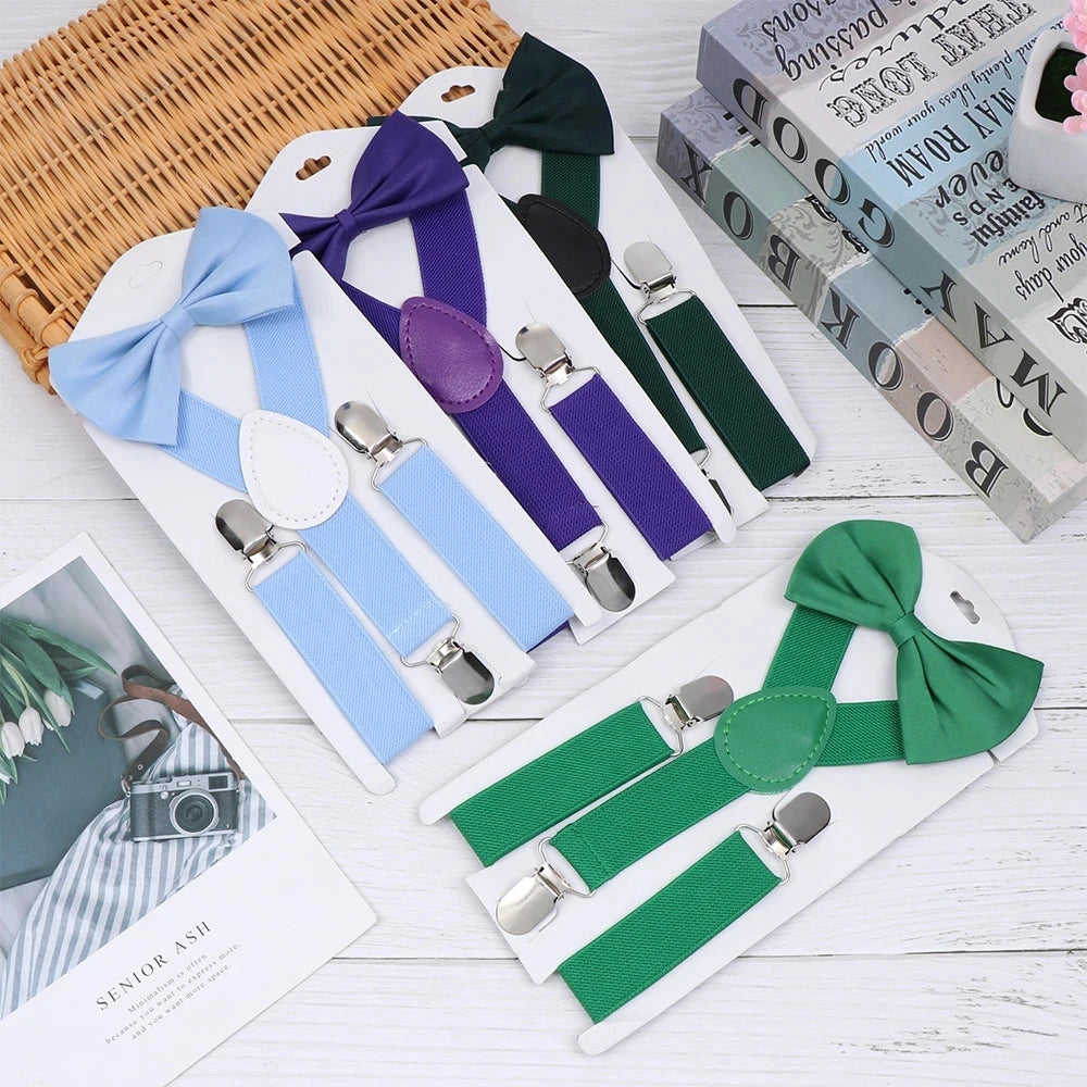 Kids Suspenders With Bowtie Fashion Children Bow Tie Set Boys Braces Girls Adjustable Suspenders Baby Wedding Ties Accessories