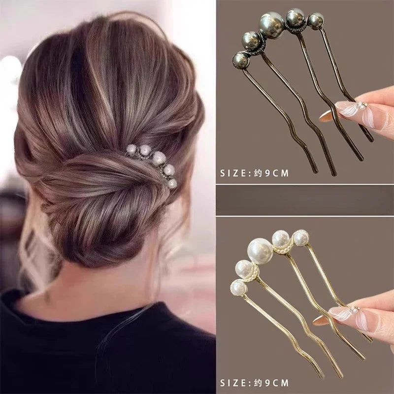 Temperament Pearl Hair Card for Women New Four-pronged Disc Fixed Hairpin Comb U-shaped Hairclip Hair Jewelry Accessories Gift