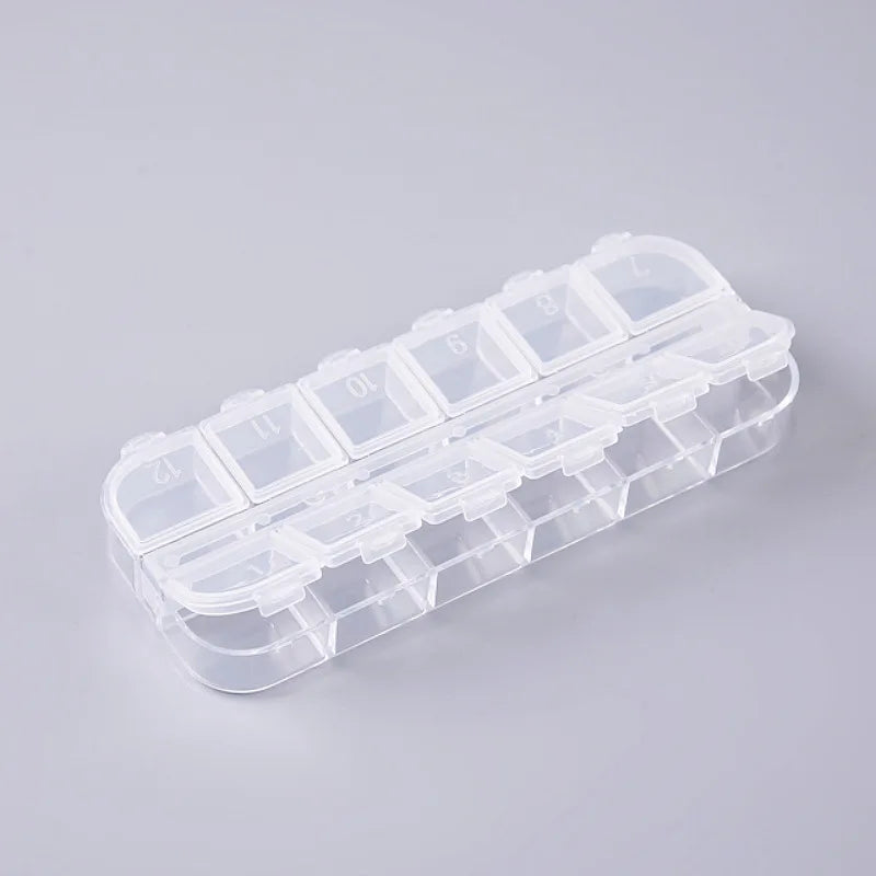 One Piece 13x5x1CM 12 Slots Compartment Plastic Storage Box Adjustable Rectangle Jewelry Container Box Case for Beads&earrings