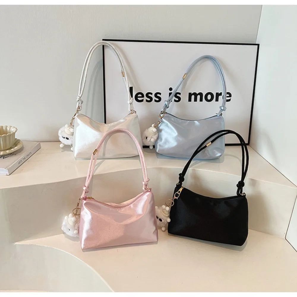 High Quality Solid Color Fashion Elegant Shoulder Bag Smooth Cloth Satin Underarm Bag Leisure Shoulder Bag
