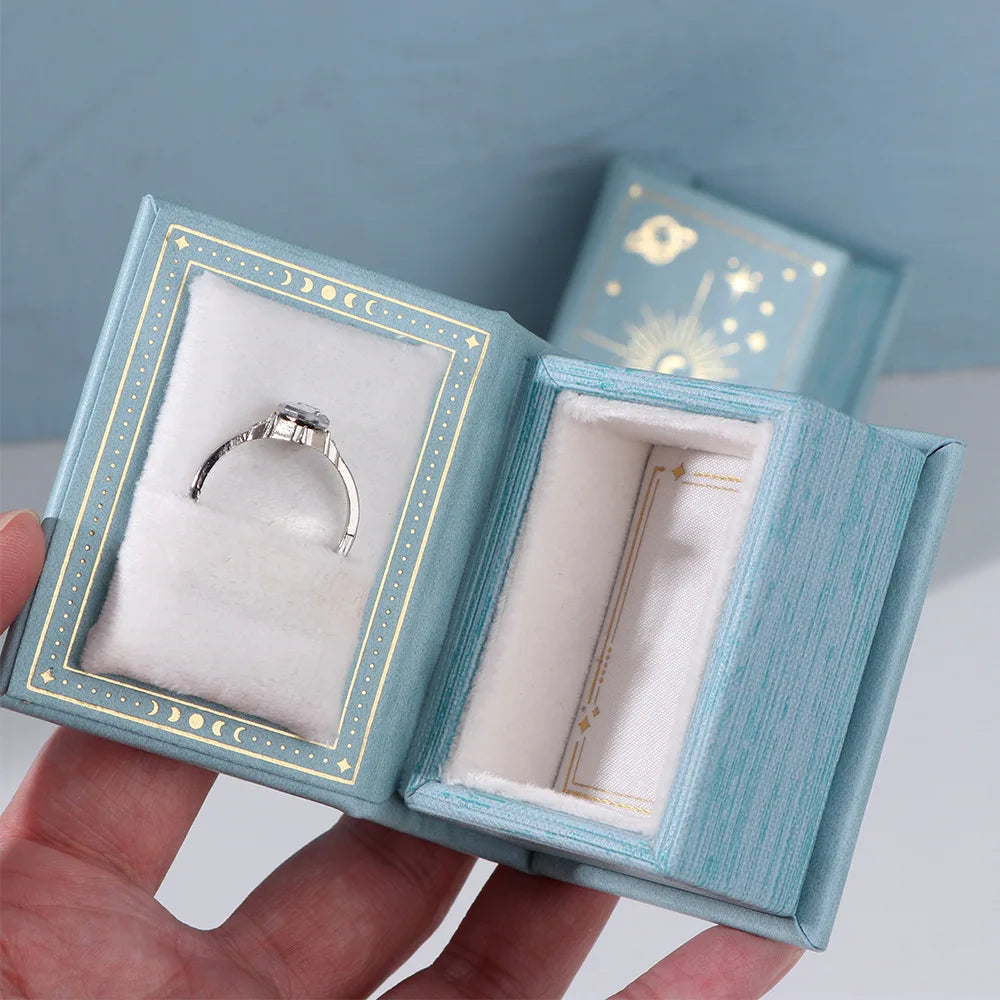1PC PU Leather Book-shaped Ring Box with Suede Fabric Lining Creative Flip Lid Magnetic Ring Holder Jewelry Gift Case Accessorie