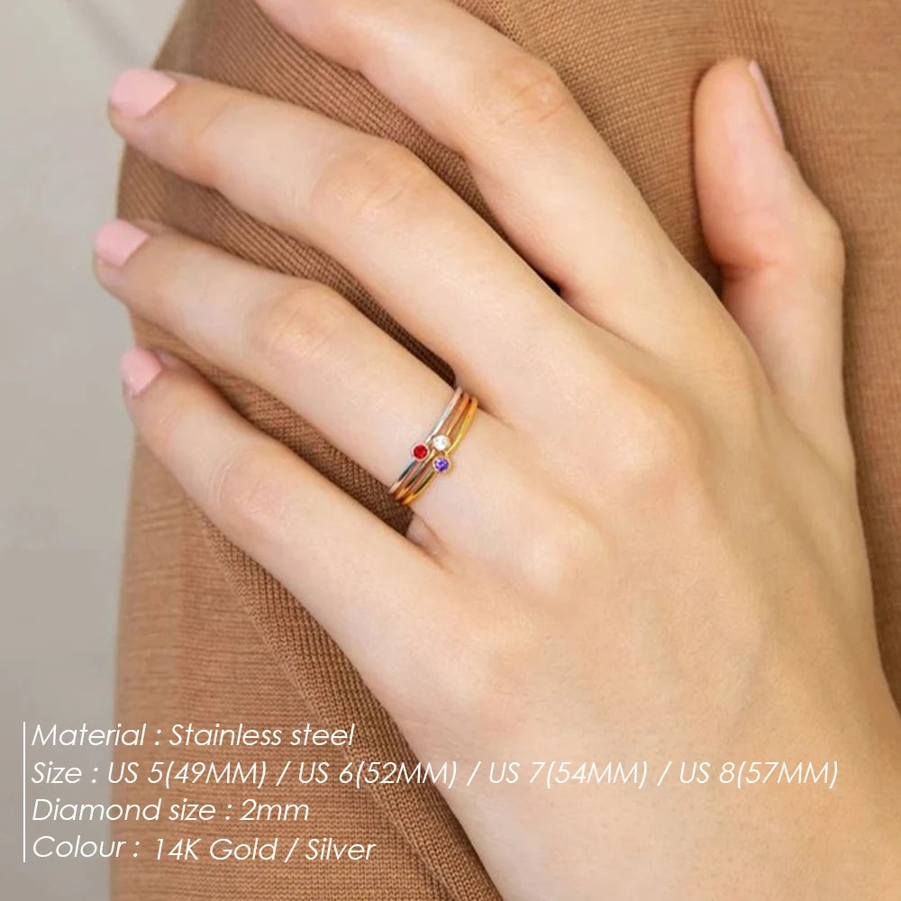 EManco Stainless Steel Birthstone Ring Gold Color Simple Fashion Style for Women Festival Party Gift