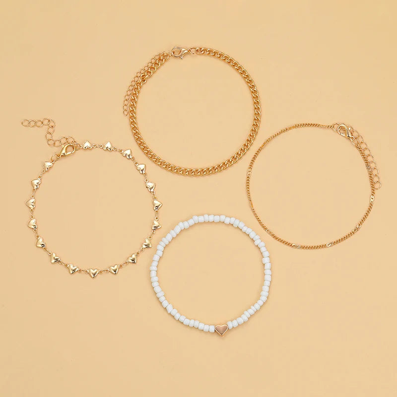 Boho Multilayer Beads Heart Chain Anklet Bracelet Charm Anklet Sandals Barefoot Beach Foot Bridal Valentine's  Jewelry J41