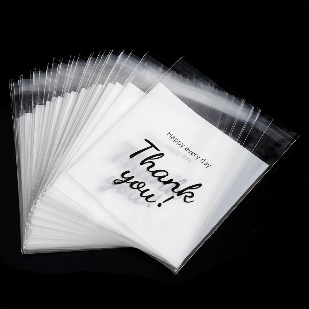 100pcs/lot Plastic Transparent Bags Self Adhesive Thank you Bag for DIY Candy Jewelry Display Packaging Cookies Storage Gift Bag