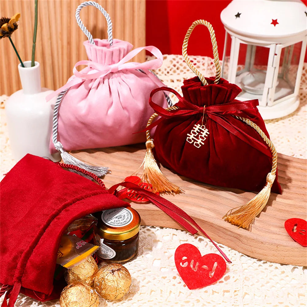 Velvet Candy Box Gift Bag Velvet Cloth Drawstring Tassel Bag Wedding Party Candy Pouches Wedding Party Fashion Drawstring Pocket
