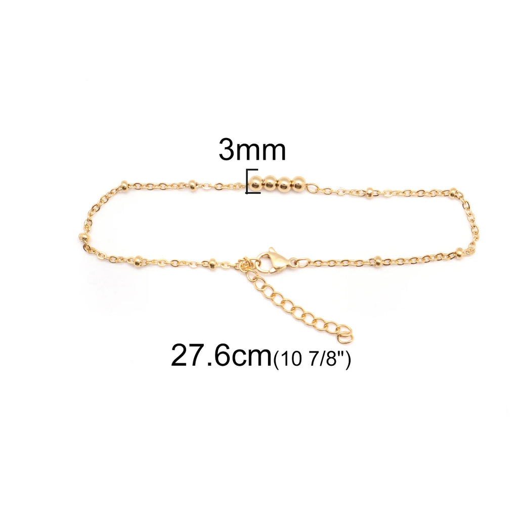 304 Stainless Steel Anklet Gold Color Chain Anklets For Women on the foot Jewelry Summer Party leg Gifts Adjustable ,1 Piece