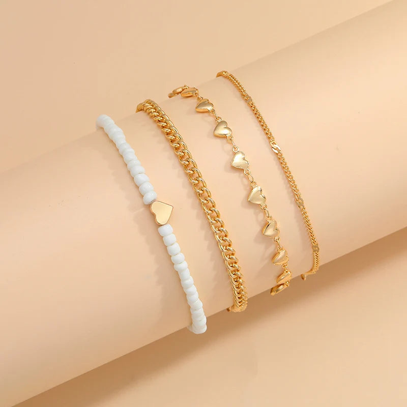 Boho Multilayer Beads Heart Chain Anklet Bracelet Charm Anklet Sandals Barefoot Beach Foot Bridal Valentine's  Jewelry J41