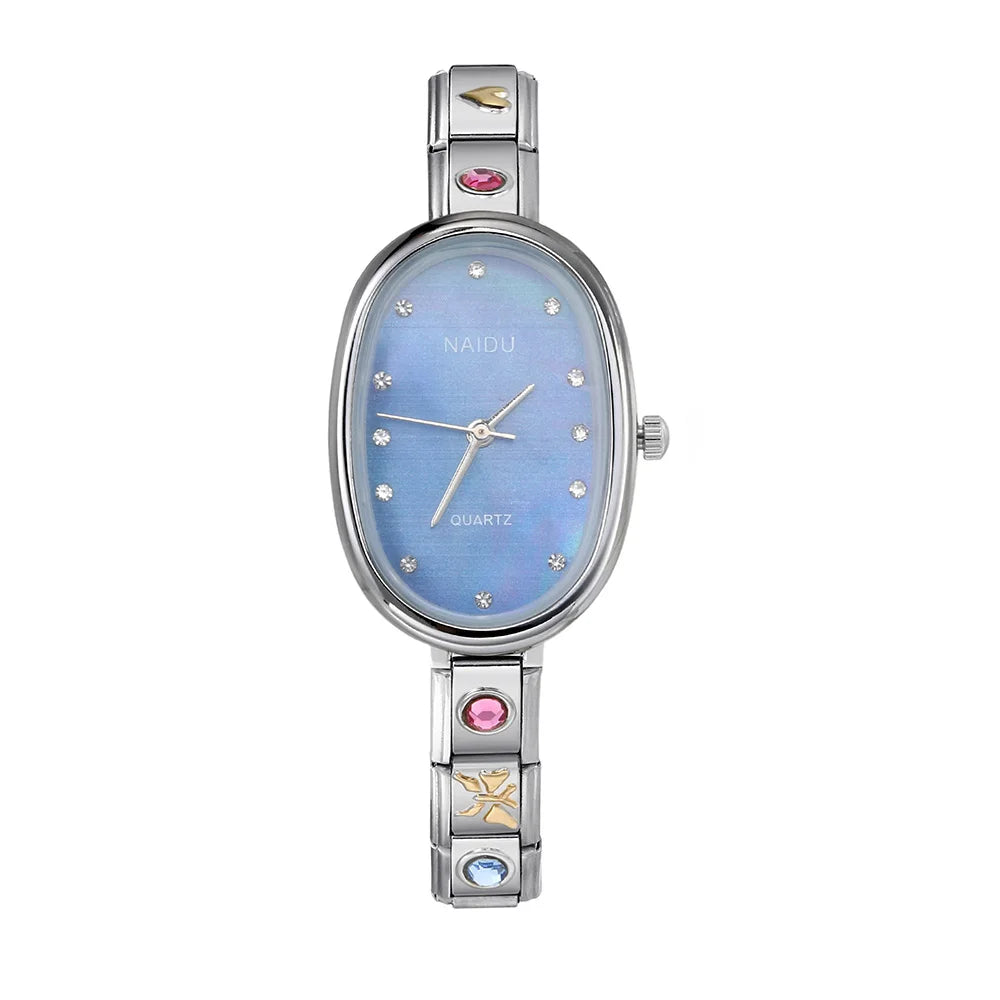 GEMOSA Modern Oval Casual Vintage Design Quartz Watches Women Ladies Stainless Steel Width 9mm Strap Party Birthday Perfect Gift