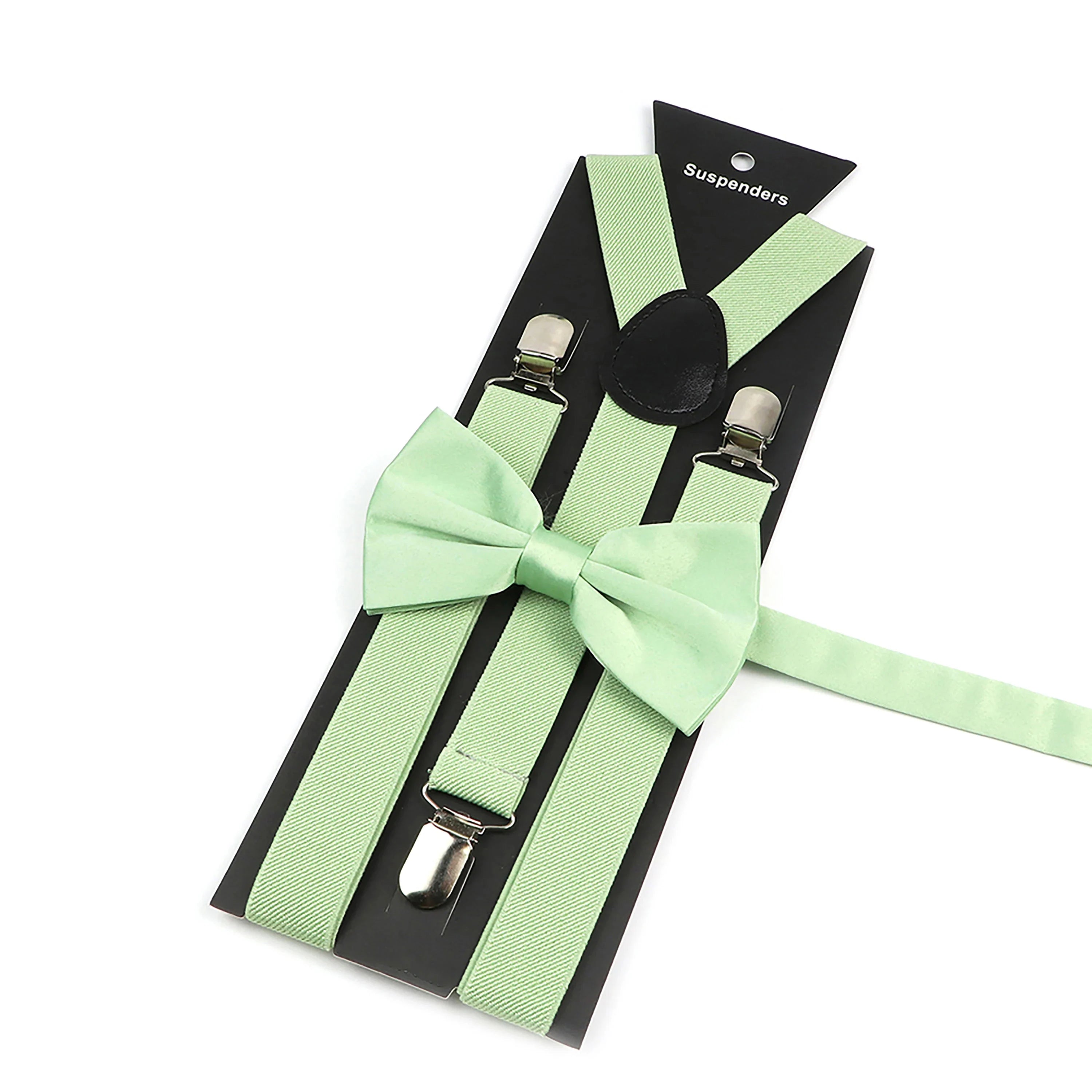 Novalty Sage Green Suspender Bowtie Set For Men Women Kids Romatic Wedding Party Elastic Y-back Straps Pants Shirt Accessory