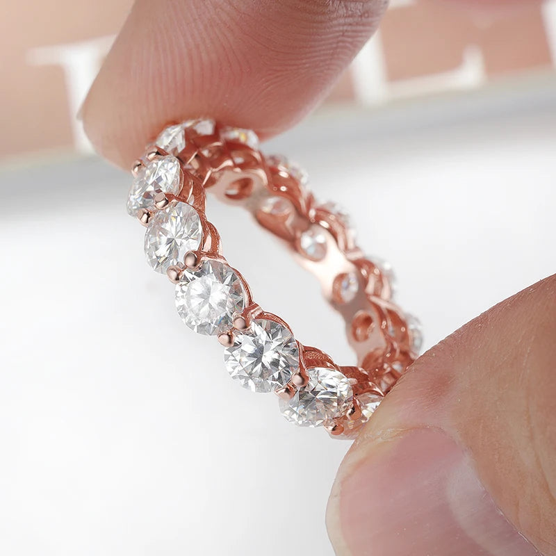 Smyoue 3/3.5/5mm Rose Gold Color All Moissanite Rings for Women Sparkling Wedding Ring 925 Sterling Silver Classic Jewelry Bands