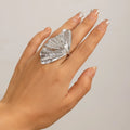 Ginkgo Leaf Ring for Women Men Fashiontrend Classic Metal Pleated Personality Leaf Fan-Shaped Finger Ring Punk Party Jewelry