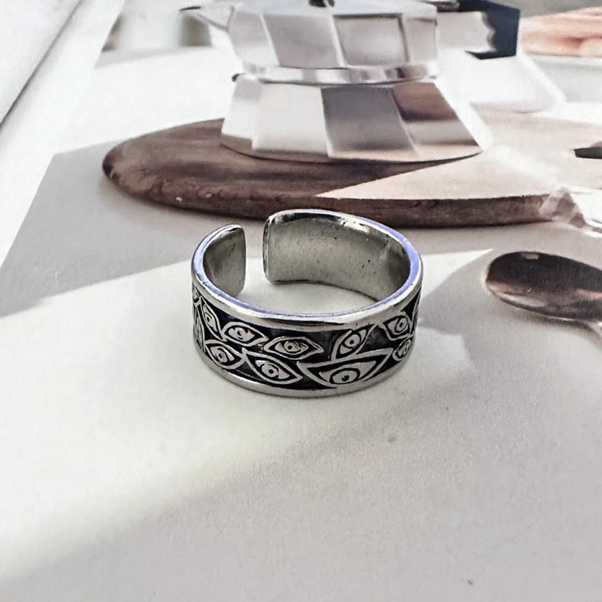 Retro Devils Eyes Ring For Men Silver Color Punk Gothic Adjustable Cuff Ring Rock HipHop Handmade Jewelry Accessories Man Gift
