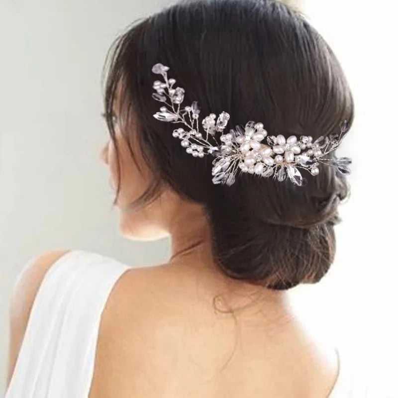 Bridal Hair Comb Pearl Tiaras for Women Wedding Hair Accessories Fashion Flower Hairpin Girl Lady Hairband Marriage Hair Jewelry