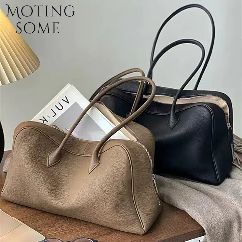 Motingsome First Layer Handbag for Women Togo Cowhide Niche Design Pillow Bag Shoulder  Bowling Bag Gunderarm Armpit Bags Boston