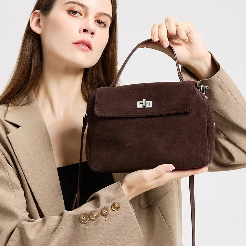 2026 NEW Autumn Winter Women's Natural Suede Leather Crossbody Bag Luxury Designer Genuine Leather Commuting Messenger Bag
