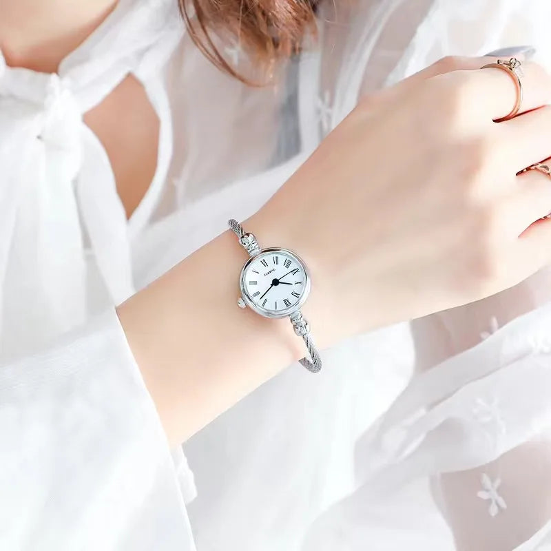 Retro Ladies Quartz Wristwatch Women Watches Small Gold Bangle Bracelet Watch Stainless Steel Clock Fashion Casual Dress Watch