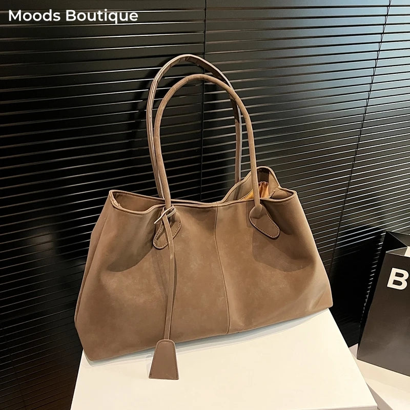 MOODS Retro Shoulder Tote Bags For Women Faux Suede Pure Color Big Capacity Shopper Simple Fashion Designer Handbags Luxury 2025