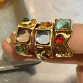 New Punk Tide Individuality Retro Geometric Hollowing Inlay Gem Rings SetLiquid State Metal Three-Piece Rings Set Paty Jewelry