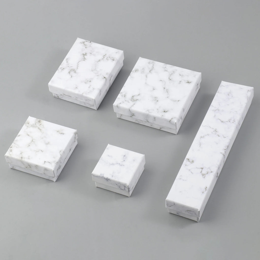 1Pcs Square White Marble Color Cardboard Jewelry Box Necklace Bracelet Earrings Ring Display Gift Box Sponge Protection