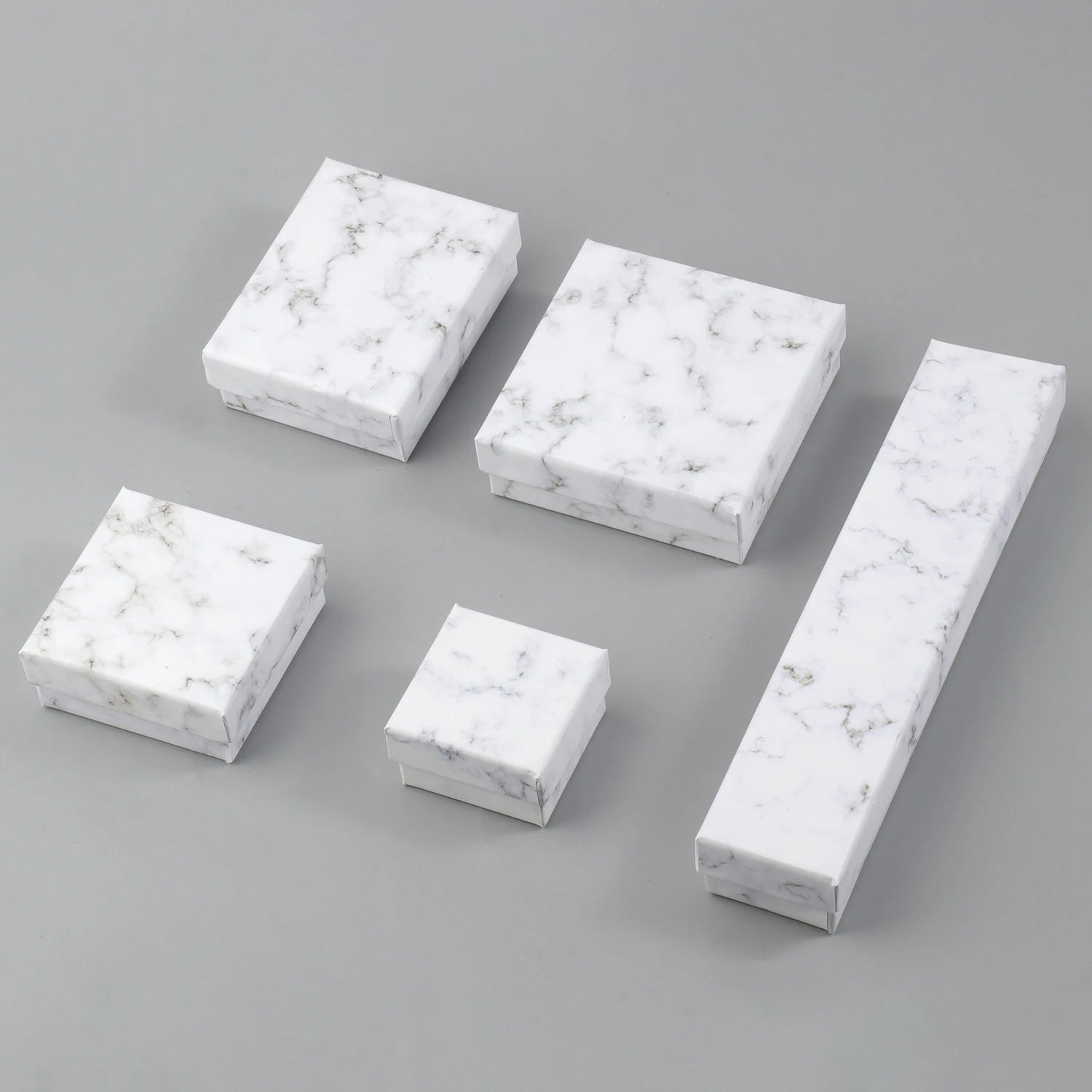 1Pcs Square White Marble Color Cardboard Jewelry Box Necklace Bracelet Earrings Ring Display Gift Box Sponge Protection