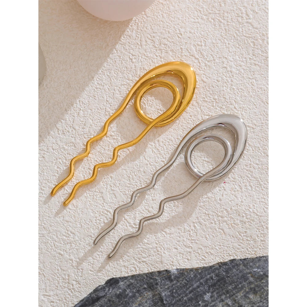 Yhpup Waterproof Stainless Steel Metal Geometric Hairpin Personalized Texture Gold Silver Color Hair Accessories Fashion Jewelry