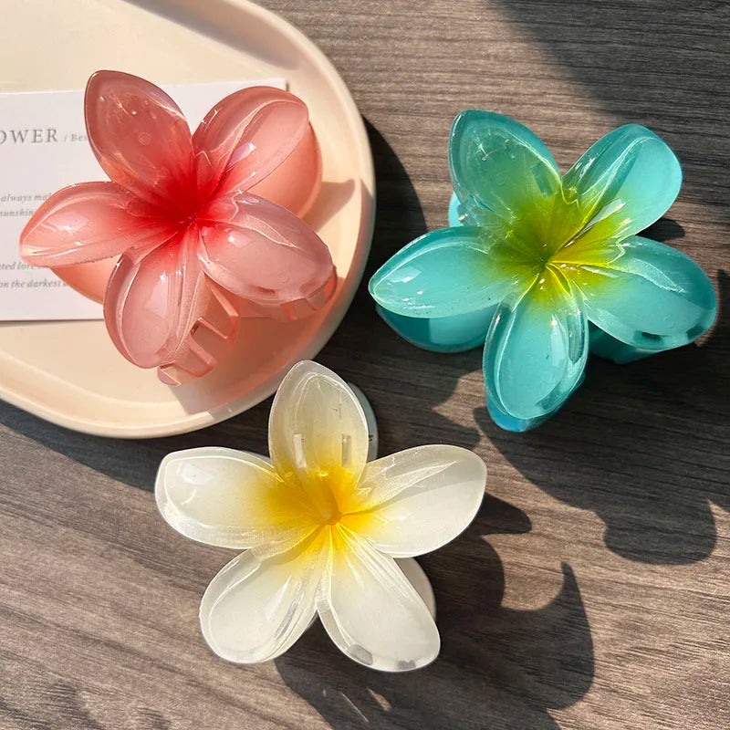 3pcs Boho Gradient Large Flower Acrylic Hair Clip For Women Sweet Hair Claw Crab Clamp Barrettes Hawaiian Headwear Accessories