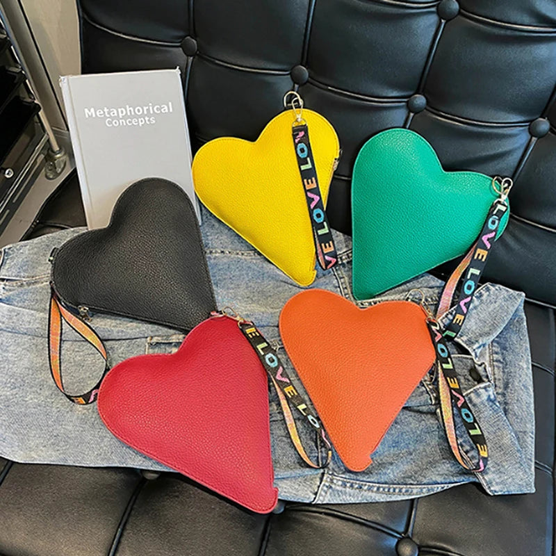 Heart Shape PU Bag Wild Student Women Handbags Shoulder Bag Female Japanese Harajuku Diagonal Crossbody Bags For Girl Pouch