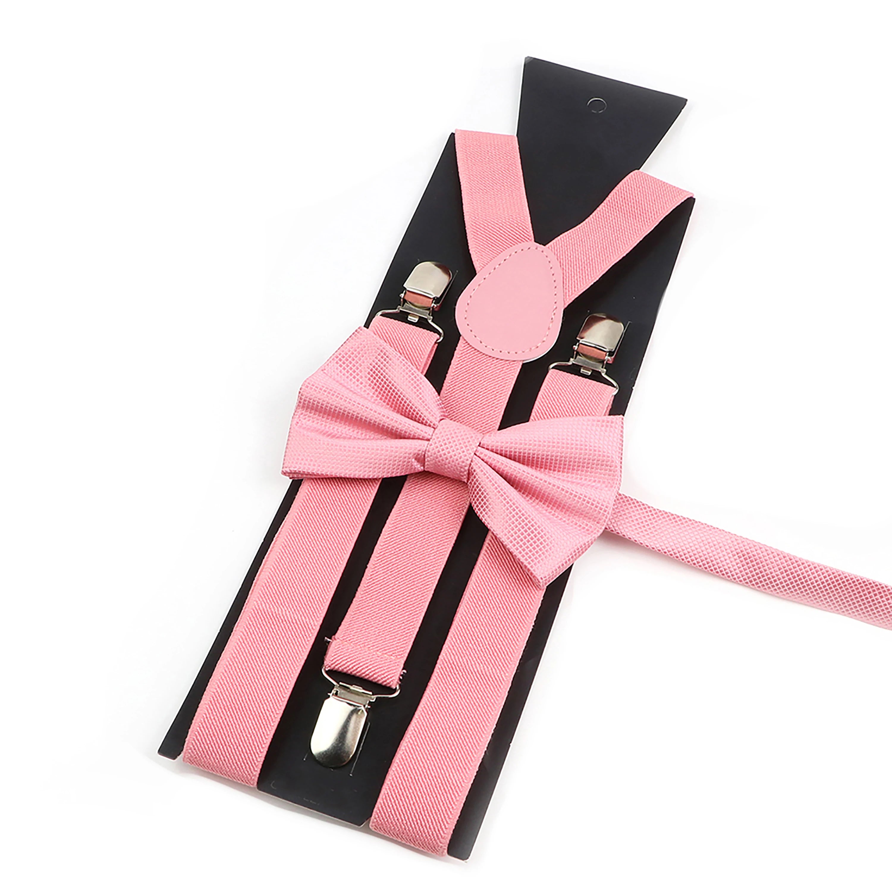 Fashion Men Kids Pink Suspender Bowtie Sets Elastic Romantic Solid Color Y-back Straps Butterfly Father Son Shirt Accessories