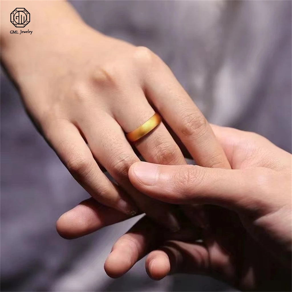 Sand Gold Adjustable Ring Matte Wide Band Openable Fade Resistant Unisex Couple Jewelry Solid Minimalist Gift