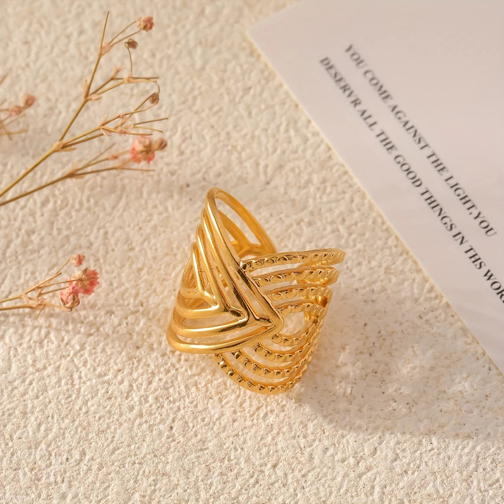DGIDDK Stainless Steel Ring Irregular Unique Design Open Ring Aesthetic Jewelry Geometric Hollowing Ladies Fashion Trend Jewelry