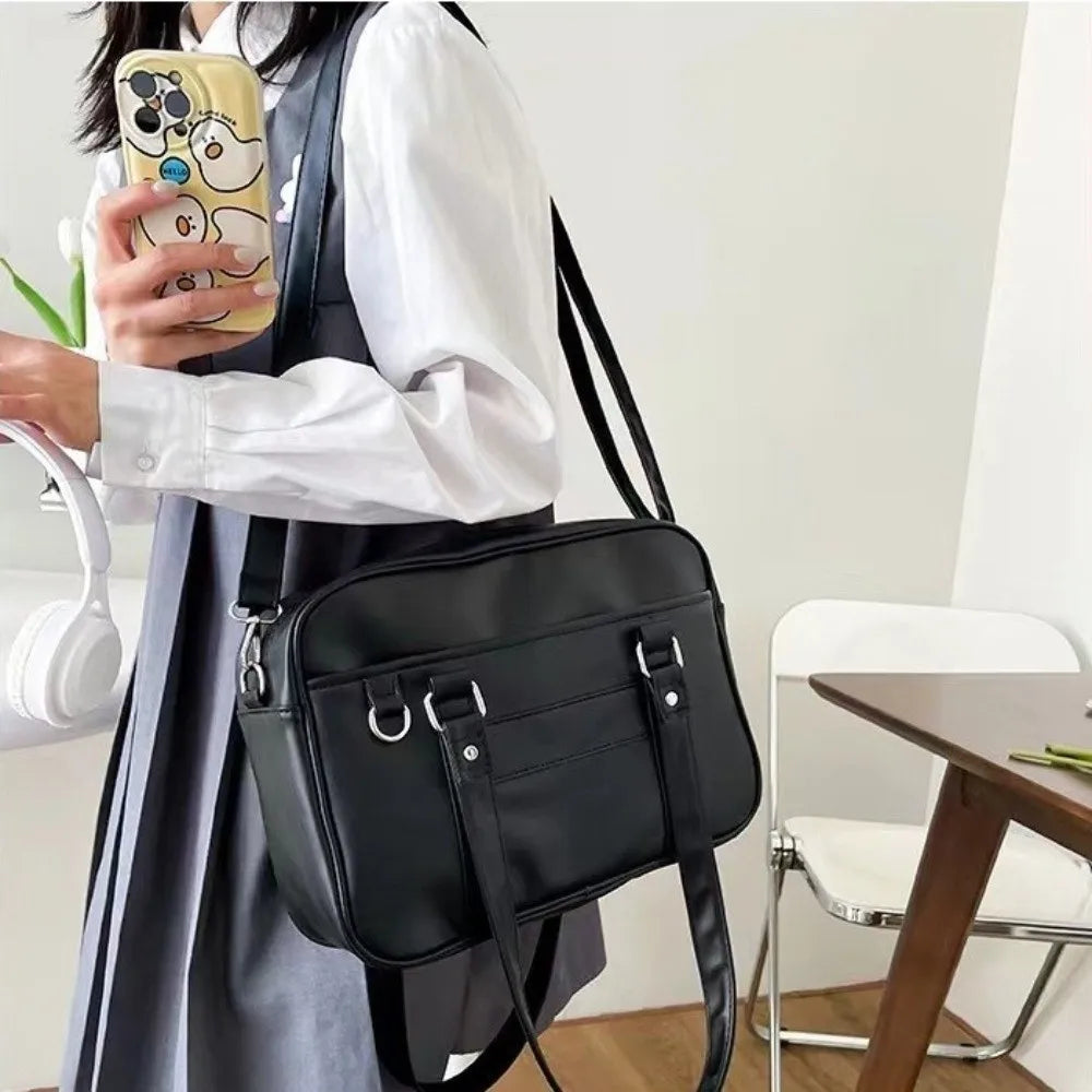 Japanese Style JK Handbag Shoulder Bag PU Leather Simple Handbags Crossbody Bag Itabag Single Bag for Women Student Shoulder Bag