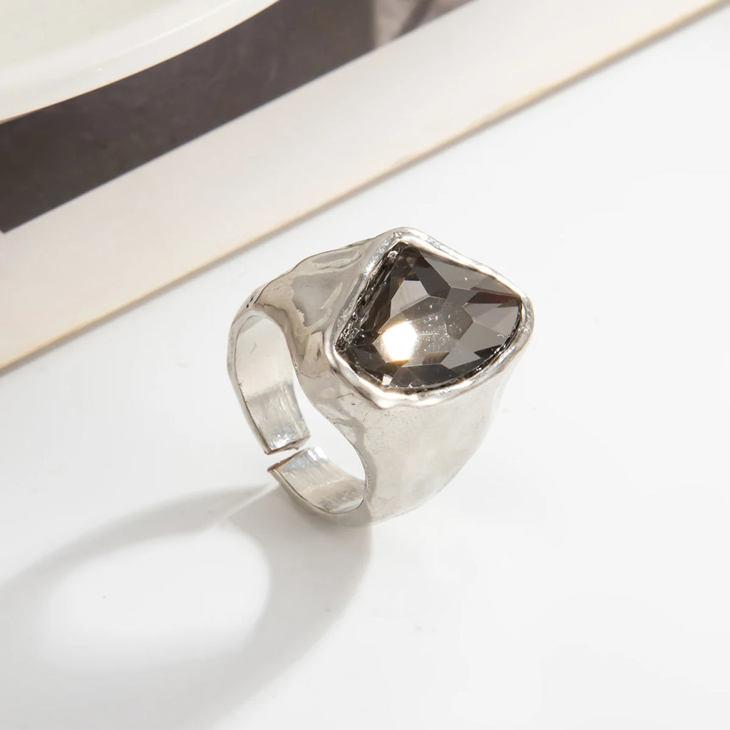 KunJoe Minimalist Acrylic Rhinestone Open Ring for Women Korean Fashion Geometry Adjustable Knuckle Ring Party Jewelry Lady Gift