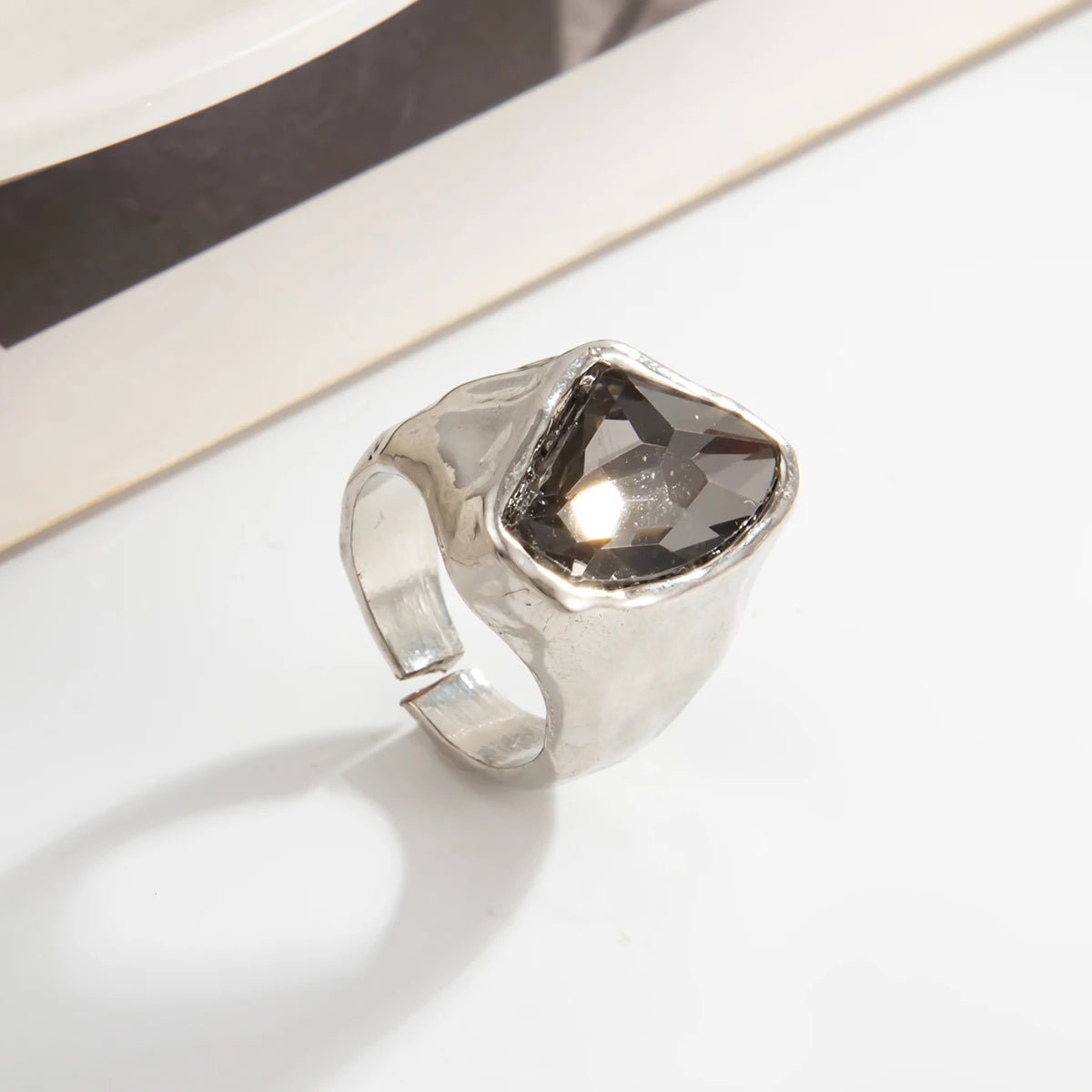 KunJoe Minimalist Acrylic Rhinestone Open Ring for Women Korean Fashion Geometry Adjustable Knuckle Ring Party Jewelry Lady Gift